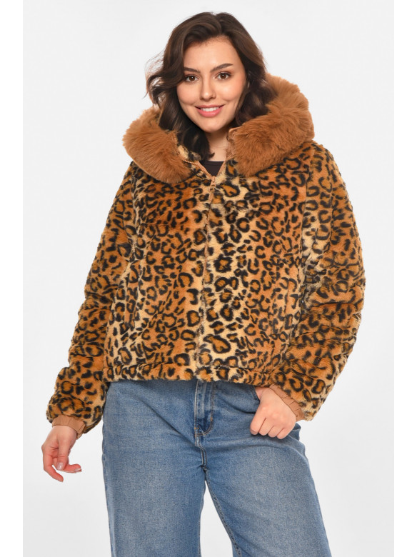 Шубка женская демисезонная коричневого цвета с принтом 11768 212385C