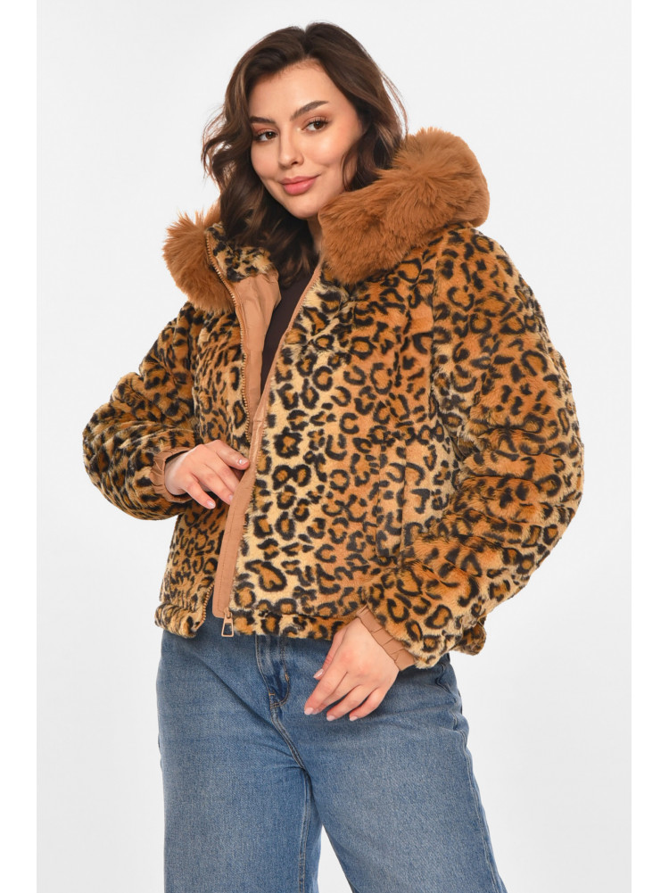 Шубка женская демисезонная коричневого цвета с принтом 11768 212385C