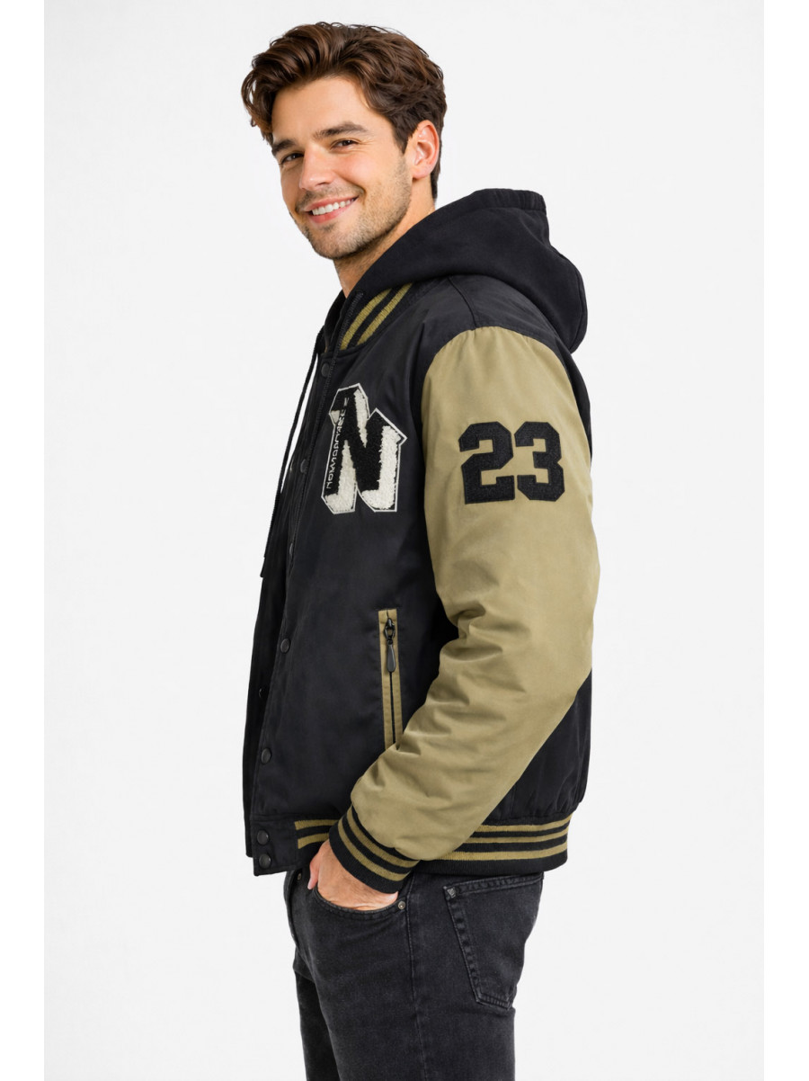 Бомбер чоловічий демісезонний чорного кольору з принтом S425 212388C