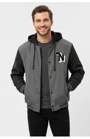 Бомбер чоловічий демісезонний сірого кольору з принтом S425 212389C