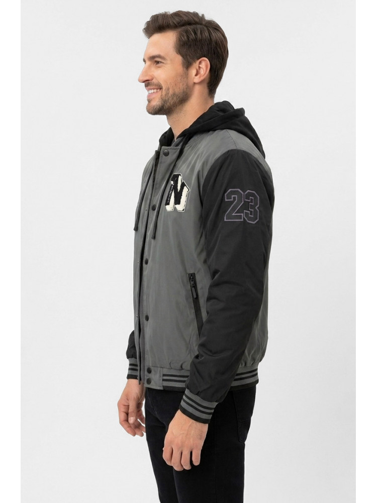 Бомбер чоловічий демісезонний сірого кольору з принтом S425 212389C