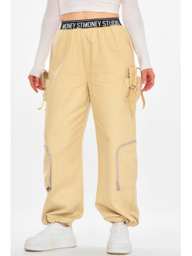 Штани жіночі однотонні бежевого кольору 832-1 212401C