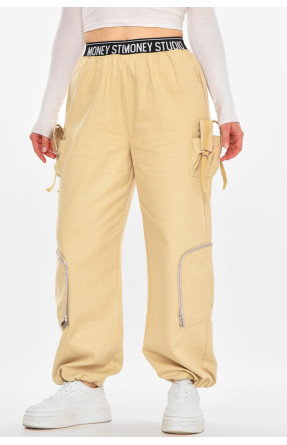 Штаны женские однотонные бежевого цвета 832-1 212401C Штаны женские однотонные бежевого цвета 832-1 212401C