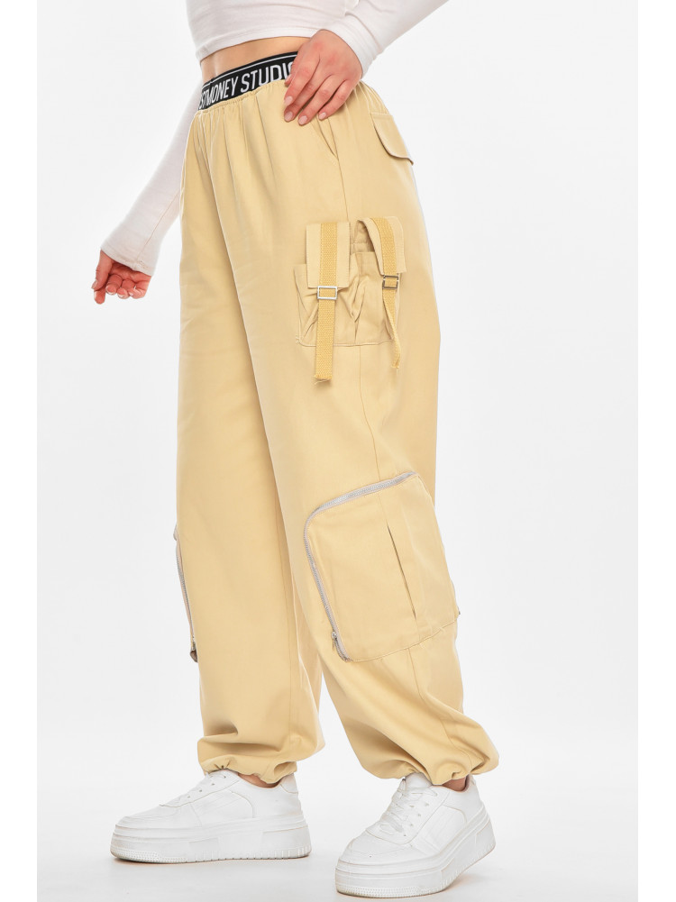 Штаны женские однотонные бежевого цвета 832-1 212401C