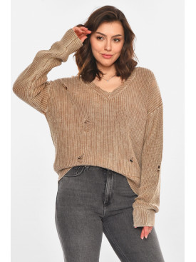Свитер женский однотонный коричневого цвета 97321 212405C Свитер женский однотонный коричневого цвета 97321 212405C