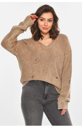 Свитер женский однотонный коричневого цвета 97321 212405C Свитер женский однотонный коричневого цвета 97321 212405C