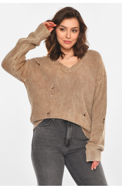 Свитер женский однотонный коричневого цвета 97321 212405C