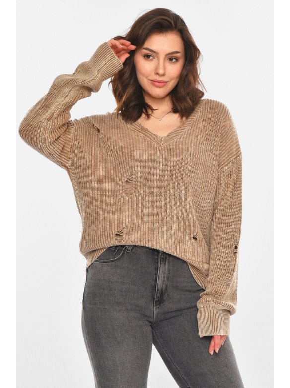 Свитер женский однотонный коричневого цвета 97321 212405C