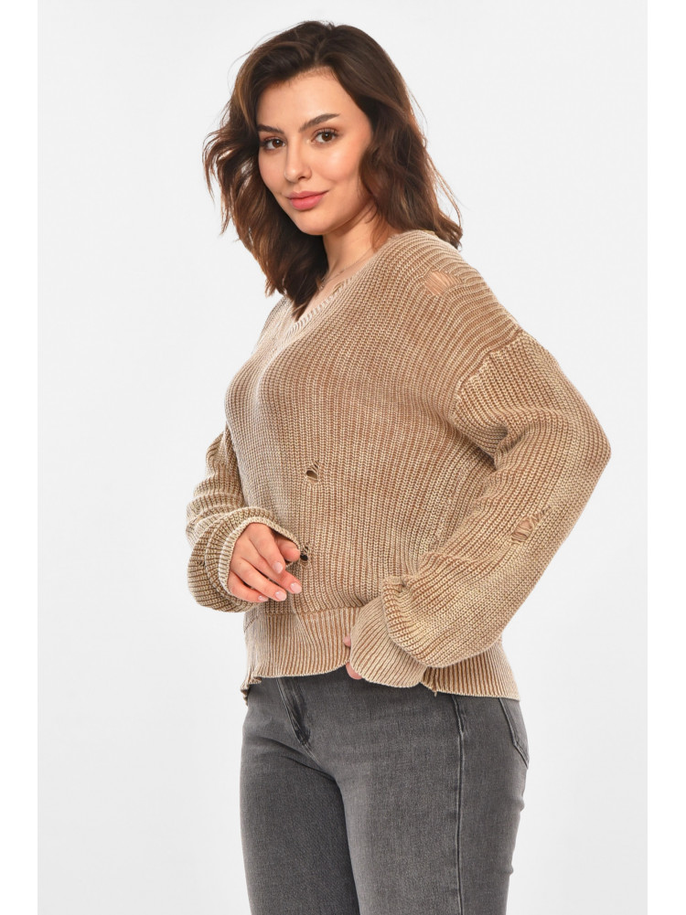 Свитер женский однотонный коричневого цвета 97321 212405C