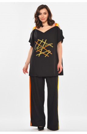 Костюм женский полубатальный черного цвета с принтом 545 212439C Костюм женский полубатальный черного цвета с принтом 545 212439C