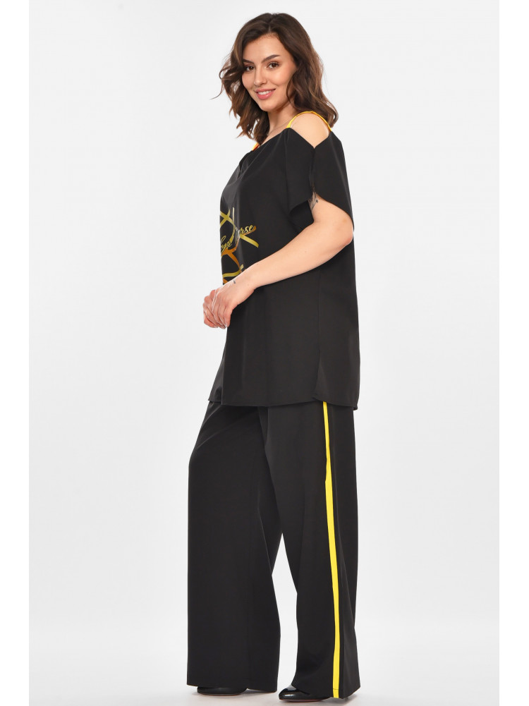 Костюм женский полубатальный черного цвета с принтом 545 212439C