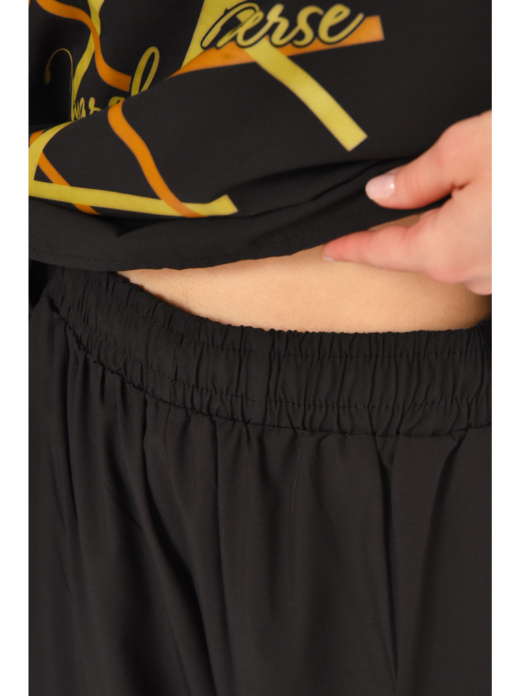 Костюм женский полубатальный черного цвета с принтом 545 212439C