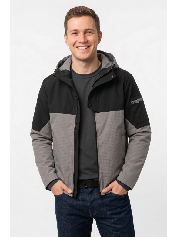 Куртка чоловіча демісезонна сірого кольору з принтом S455 212446C