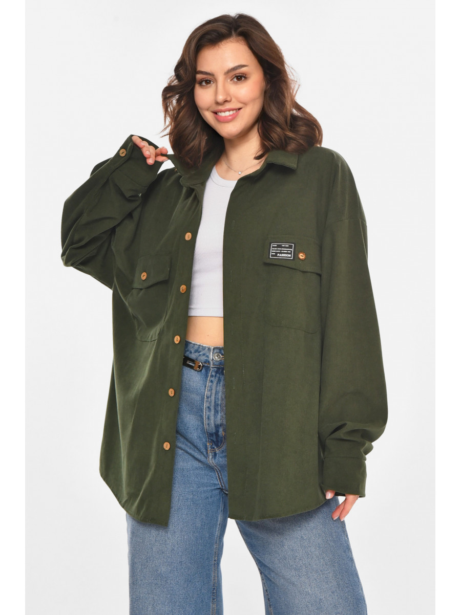 Рубашка женская вельветовая цвета хаки 527 212449C