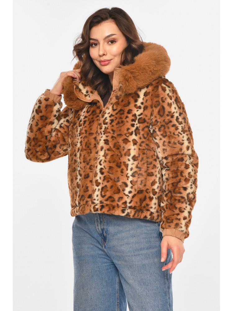 Шубка женская демисезонная коричневого цвета с принтом 11768 212452C