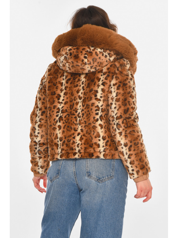 Шубка женская демисезонная коричневого цвета с принтом 11768 212452C