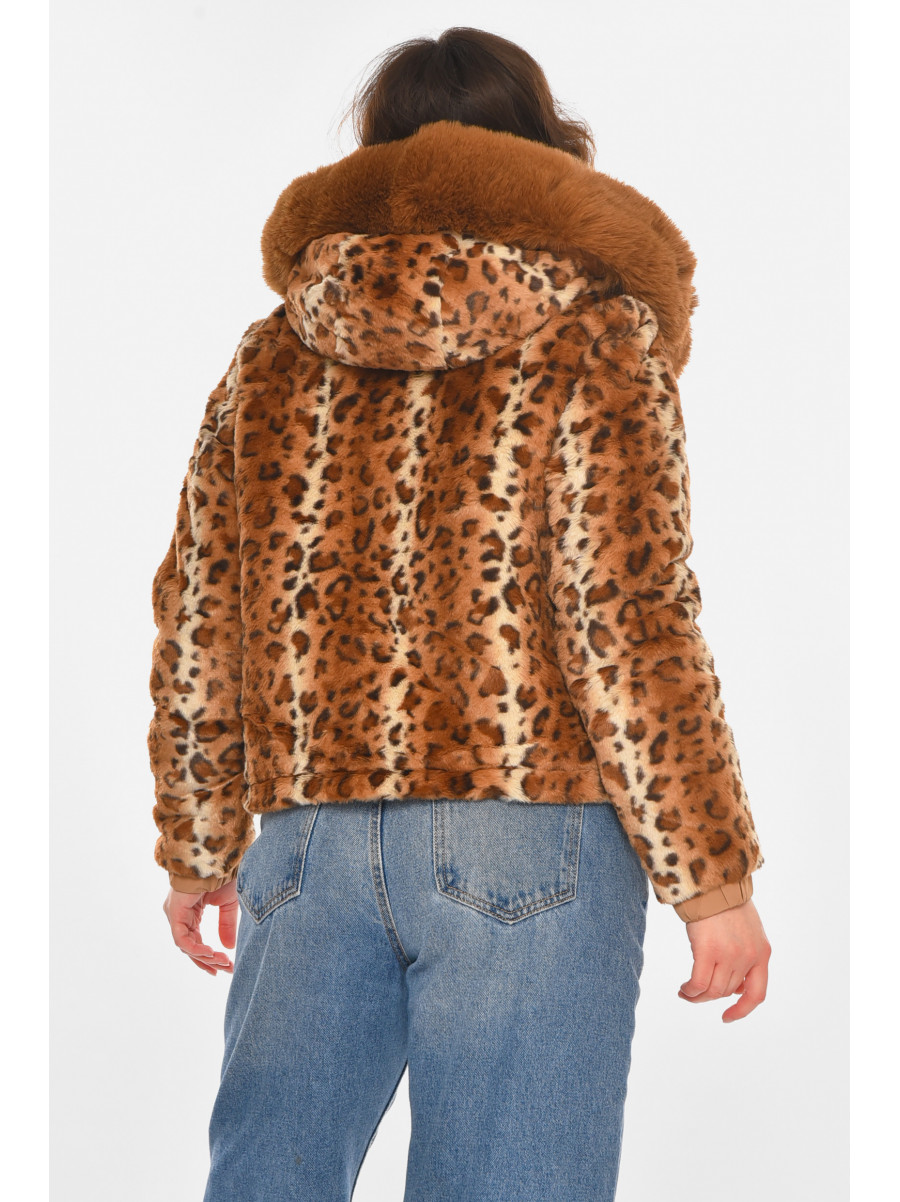 Шубка женская демисезонная коричневого цвета с принтом 11768 212452C