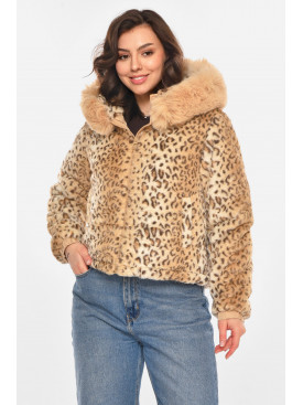 Шубка женская демисезонная бежевого цвета с принтом 11768 212453C Шубка женская демисезонная бежевого цвета с принтом 11768 212453C