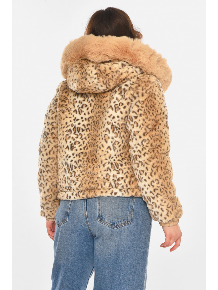 Шубка женская демисезонная бежевого цвета с принтом 11768 212453C