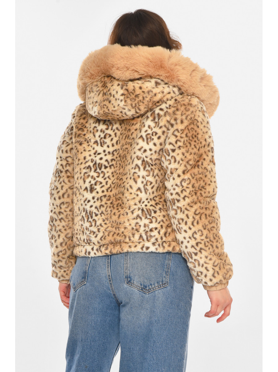 Шубка женская демисезонная бежевого цвета с принтом 11768 212453C