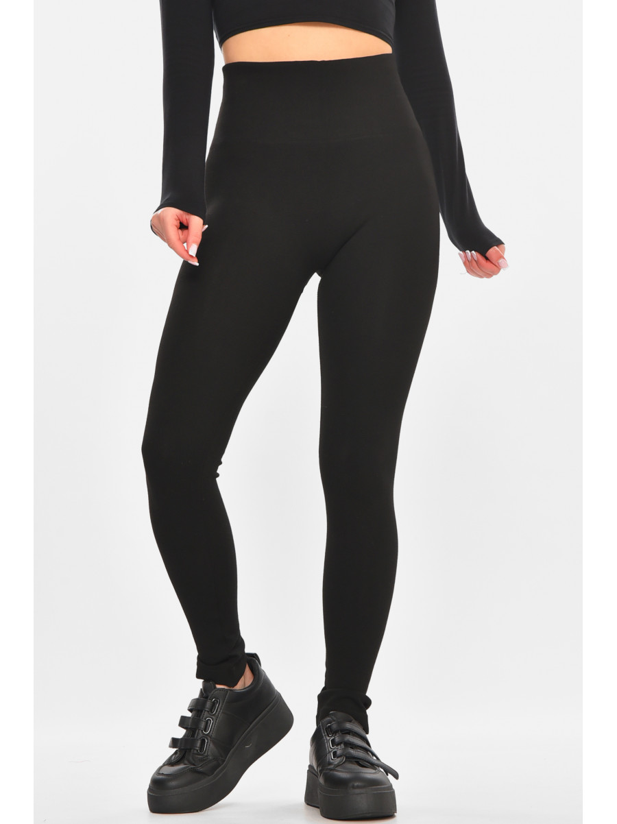 Лосини жіночі однотонні на флісі чорного кольору B926++ 212465C