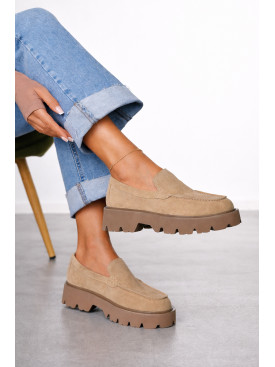 Лоферы женские бежевого цвета натуральная замша 59-4 212466C