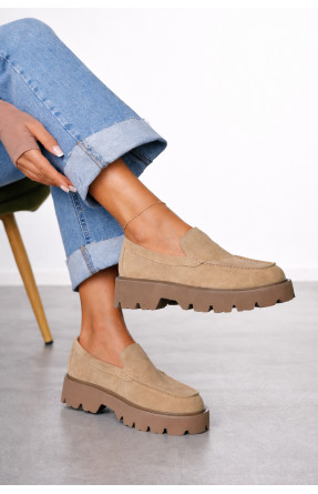 Лоферы женские бежевого цвета натуральная замша 59-4 212466C