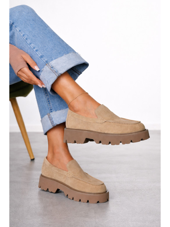 Лоферы женские бежевого цвета натуральная замша 59-4 212466C
