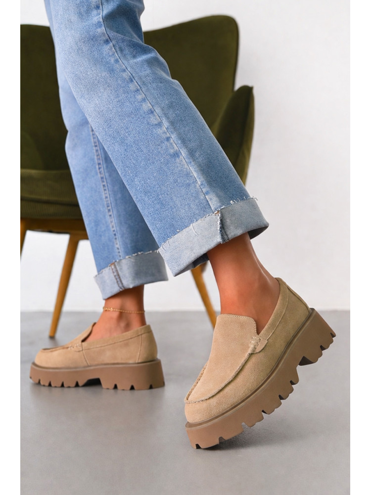 Лоферы женские бежевого цвета натуральная замша 59-4 212466C