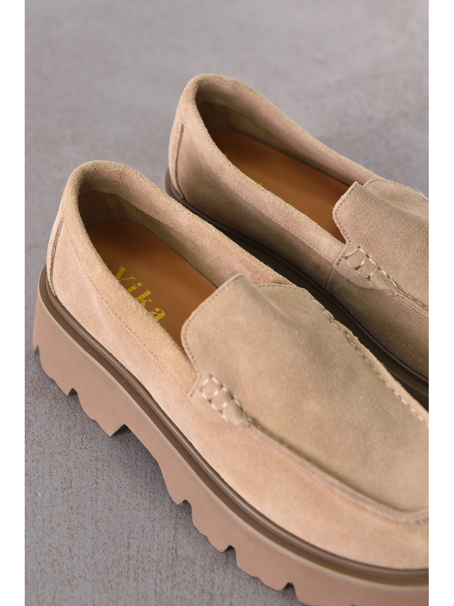 Лоферы женские бежевого цвета натуральная замша 59-4 212466C