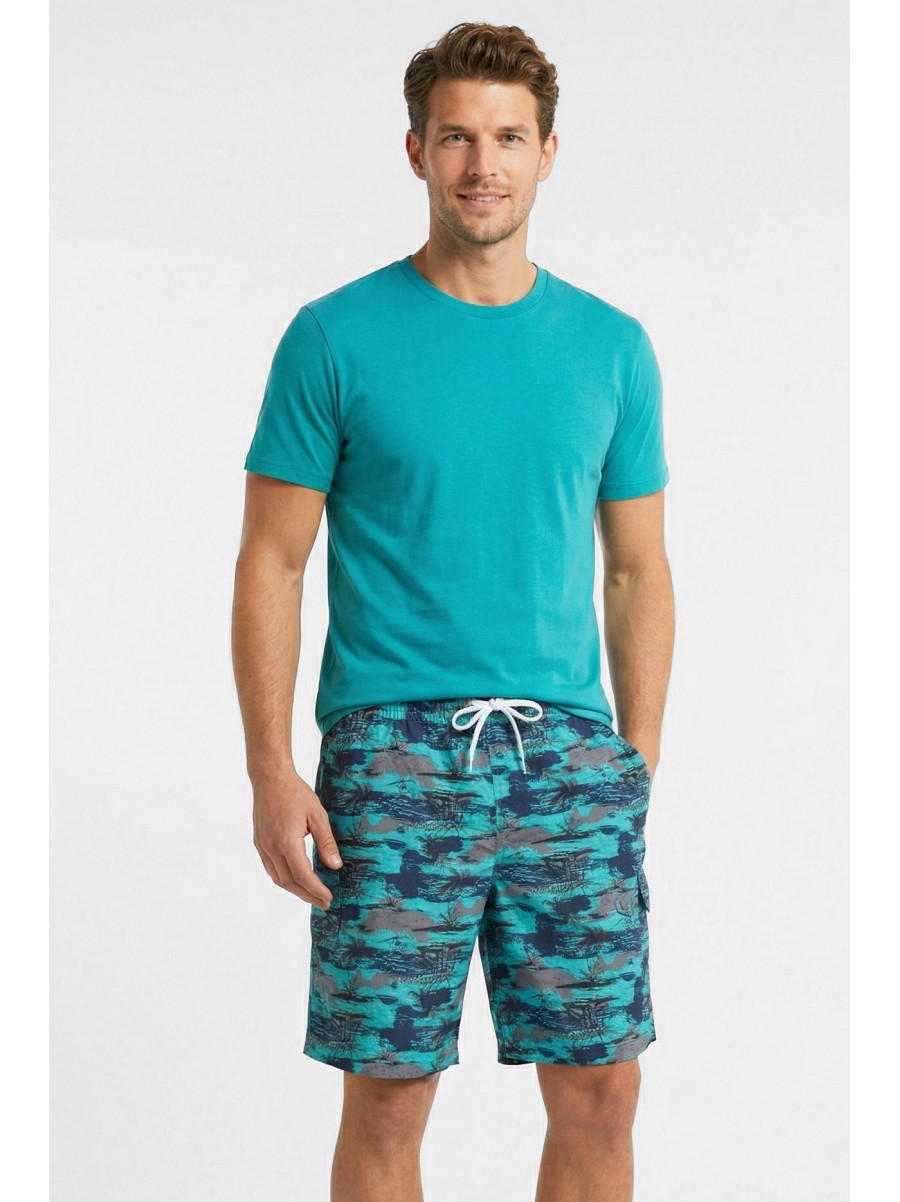 Шорты мужские батальные бирюзового цвета с принтом 6808 212468C