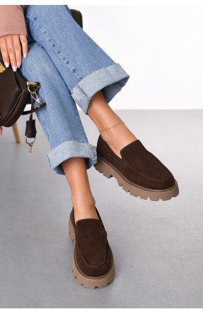 Лоферы женские шоколадного цвета натуральная замша 59-3 212469C