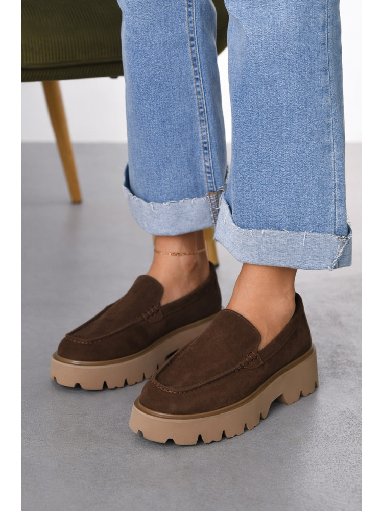 Лоферы женские шоколадного цвета натуральная замша 59-3 212469C