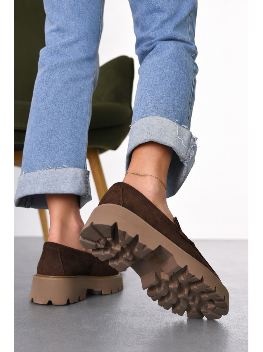 Лоферы женские шоколадного цвета натуральная замша 59-3 212469C