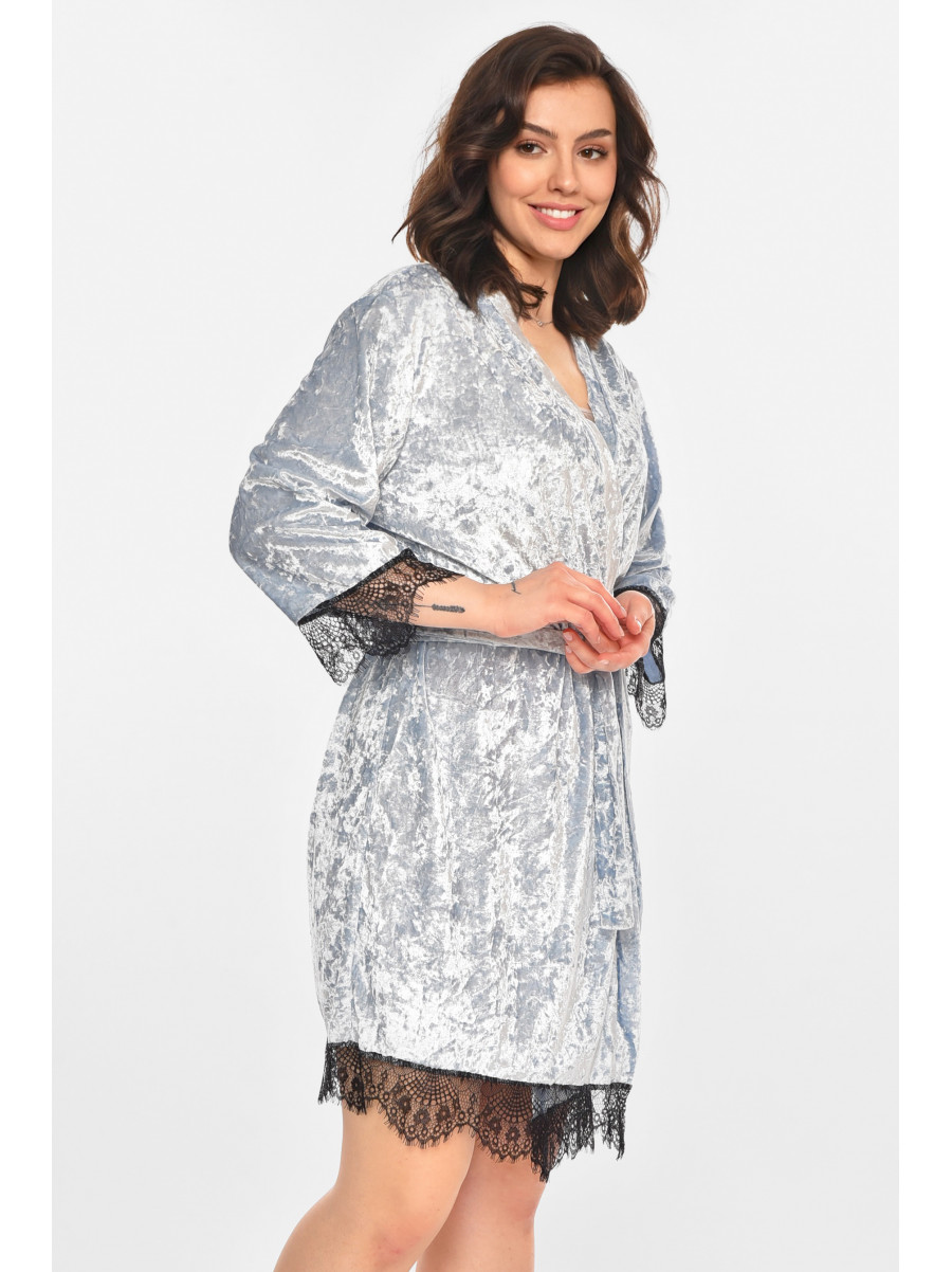 Халат женский велюровый серого цвета М14 212470C