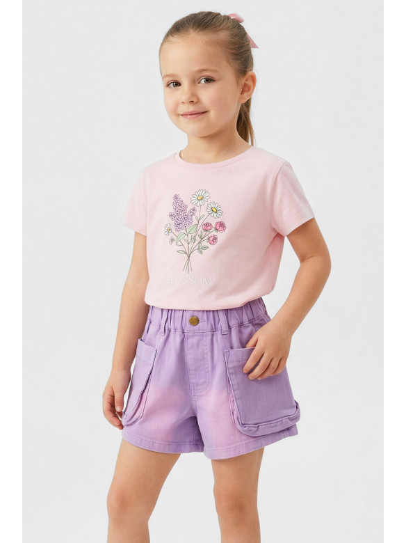 Шорты детские джинсовые для девочки сиреневого цвета 8902 212485C