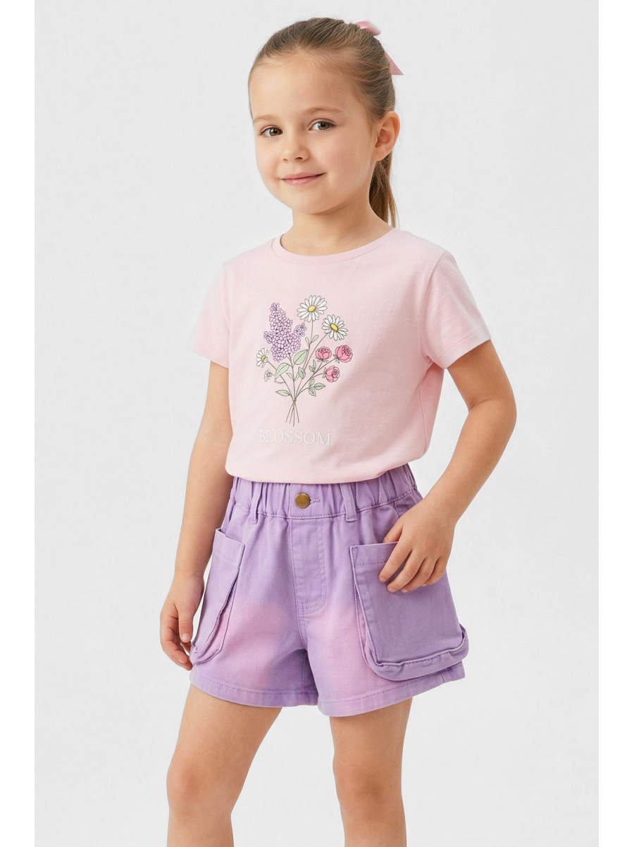 Шорты детские джинсовые для девочки сиреневого цвета 8902 212485C