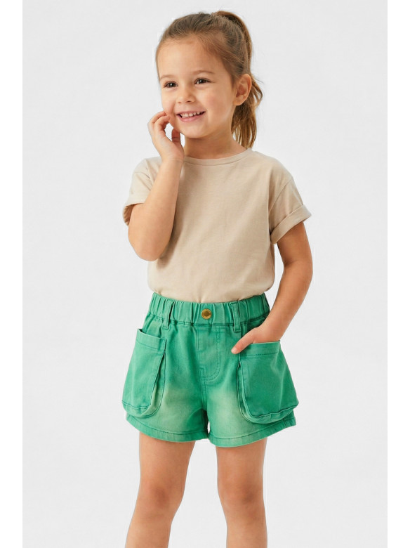 Шорты детские джинсовые для девочки зеленого цвета 8902 212489C