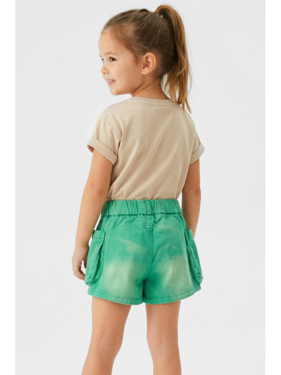 Шорты детские джинсовые для девочки зеленого цвета 8902 212489C