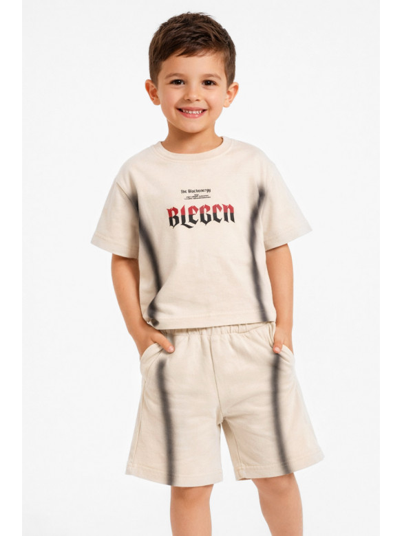 Костюм детский для мальчика бежевого цвета с принтом DX-77208 212495C