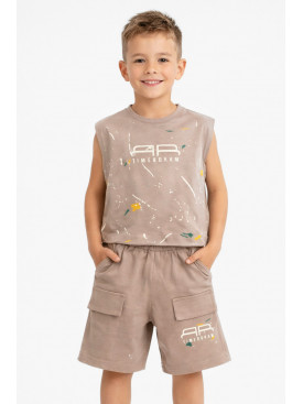 Костюм дитячий для хлопчика бежевого кольору з принтом 11511 212497C