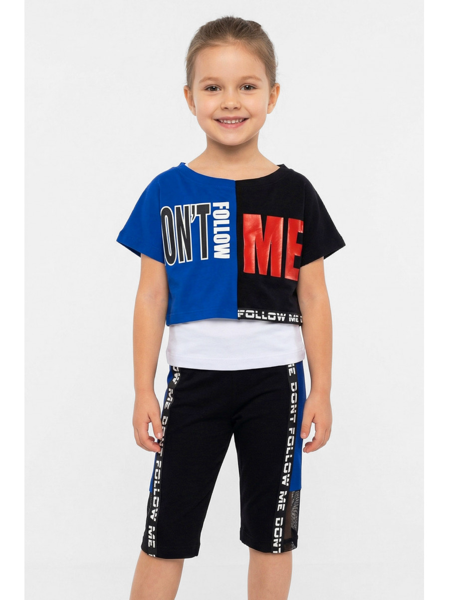 Костюм детский тройка для девочки черного цвета с принтом 6502 212499C