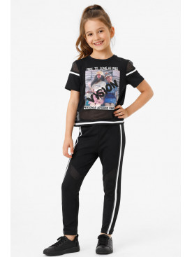 Костюм подростковый для девочки черного цвета с принтом 6014 212519C Костюм подростковый для девочки черного цвета с принтом 6014 212519C