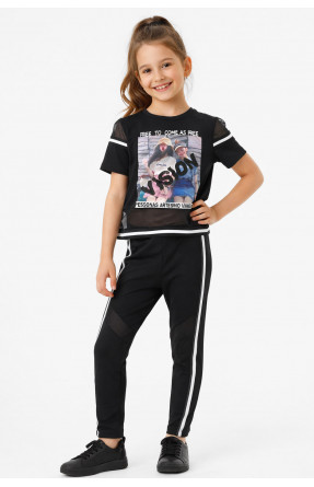 Костюм підлітковий для дівчинки чорного кольору з принтом 6014 212519C Костюм підлітковий для дівчинки чорного кольору з принтом 6014 212519C