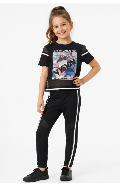 Костюм подростковый для девочки черного цвета с принтом 6014 212519C Костюм подростковый для девочки черного цвета с принтом 6014 212519C