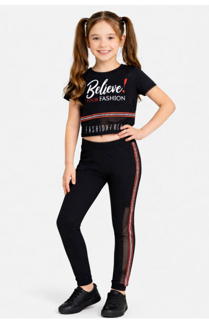 Костюм подростковый для девочки черного цвета с принтом 618 212524C Костюм подростковый для девочки черного цвета с принтом 618 212524C