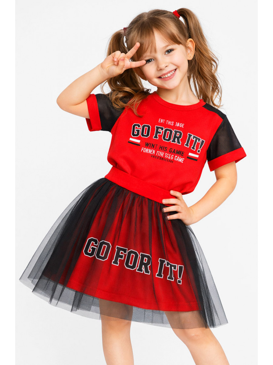 Костюм підлітковий для дівчинки червоного кольору з принтом 6030 212526C