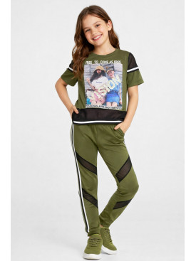 Костюм подростковый для девочки цвета хаки с принтом 6014 212535C Костюм подростковый для девочки цвета хаки с принтом 6014 212535C
