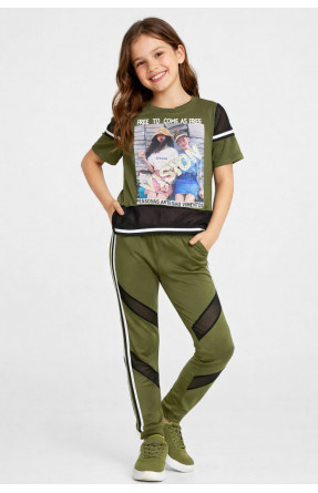 Костюм підлітковий для дівчинки кольору хакі з принтом 6014 212535C Костюм підлітковий для дівчинки кольору хакі з принтом 6014 212535C
