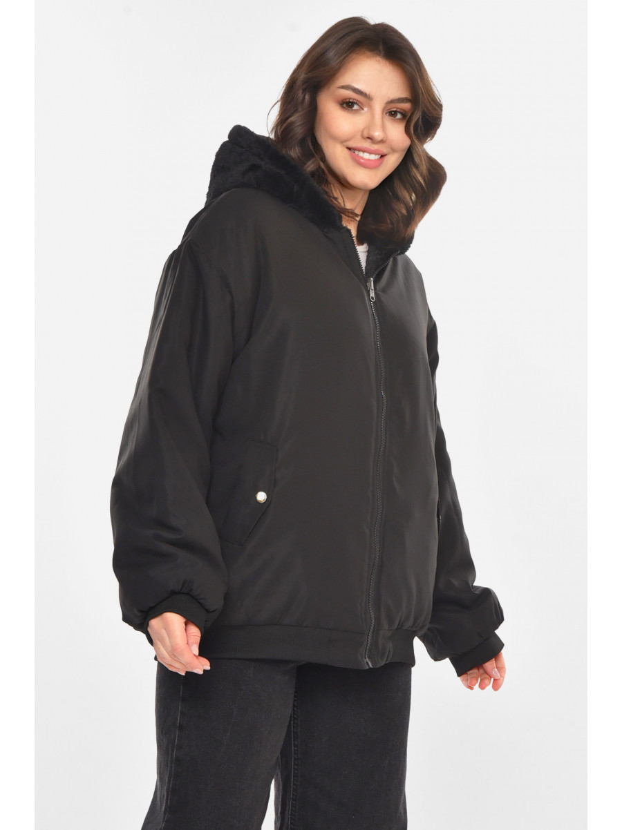 Куртка женская демисезонная двухсторонняя черного цвета 212551C